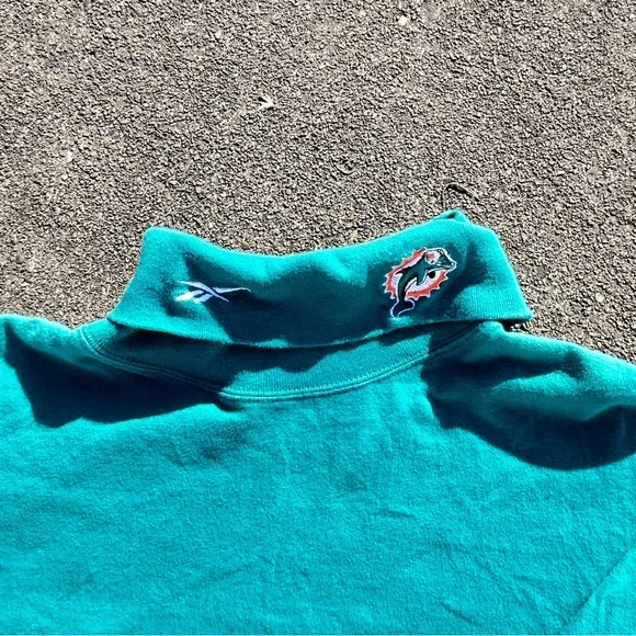Teal Miami Dolphins Long Sleeve Mockneck T-shirt Size XL Vintage Reebok - Picture 2 of 4